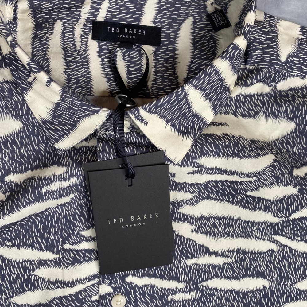 Ted Baker London Zebra Print LS Button Up Navy White Size 7 Men's XXXL NEW - Picture 8 of 11